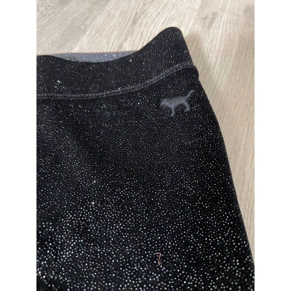 Victoria’s Secret PINK Leggings Women's Black Silver Velvet Metallic Sparkle